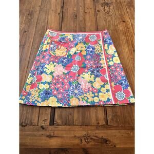 Vintage Lilly Pulitzer Skirt Size 4 Mini Floral Wrap Bright Lined Cotton Coastal